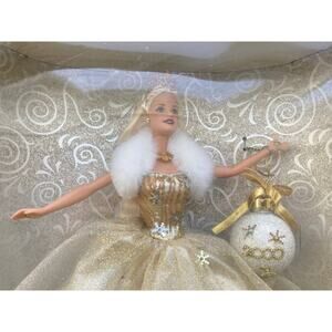 Vintage NIB MATTEL Y2K Celebration Barbie Blond w/Gold Dress0